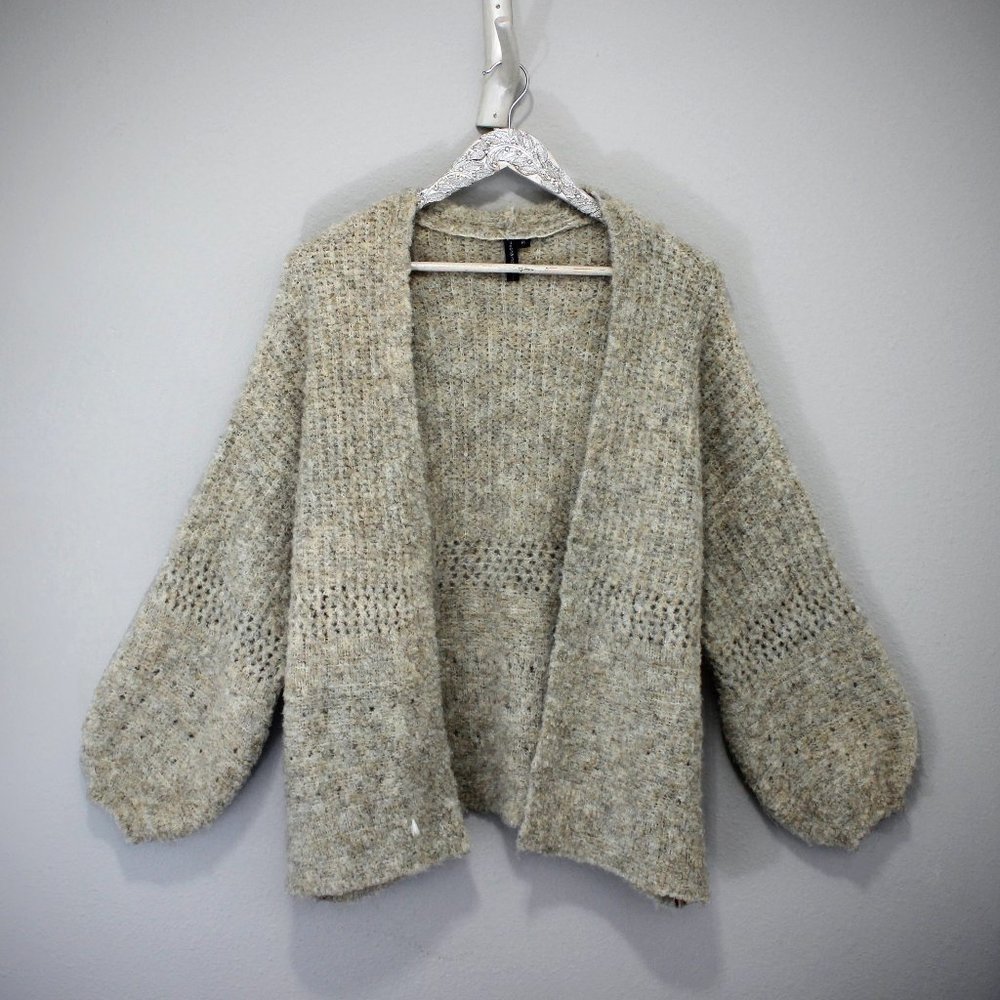 Heather Wool Blend Cardigan Sweater, Balloon Sleeves MEDIUM New w/o Tags